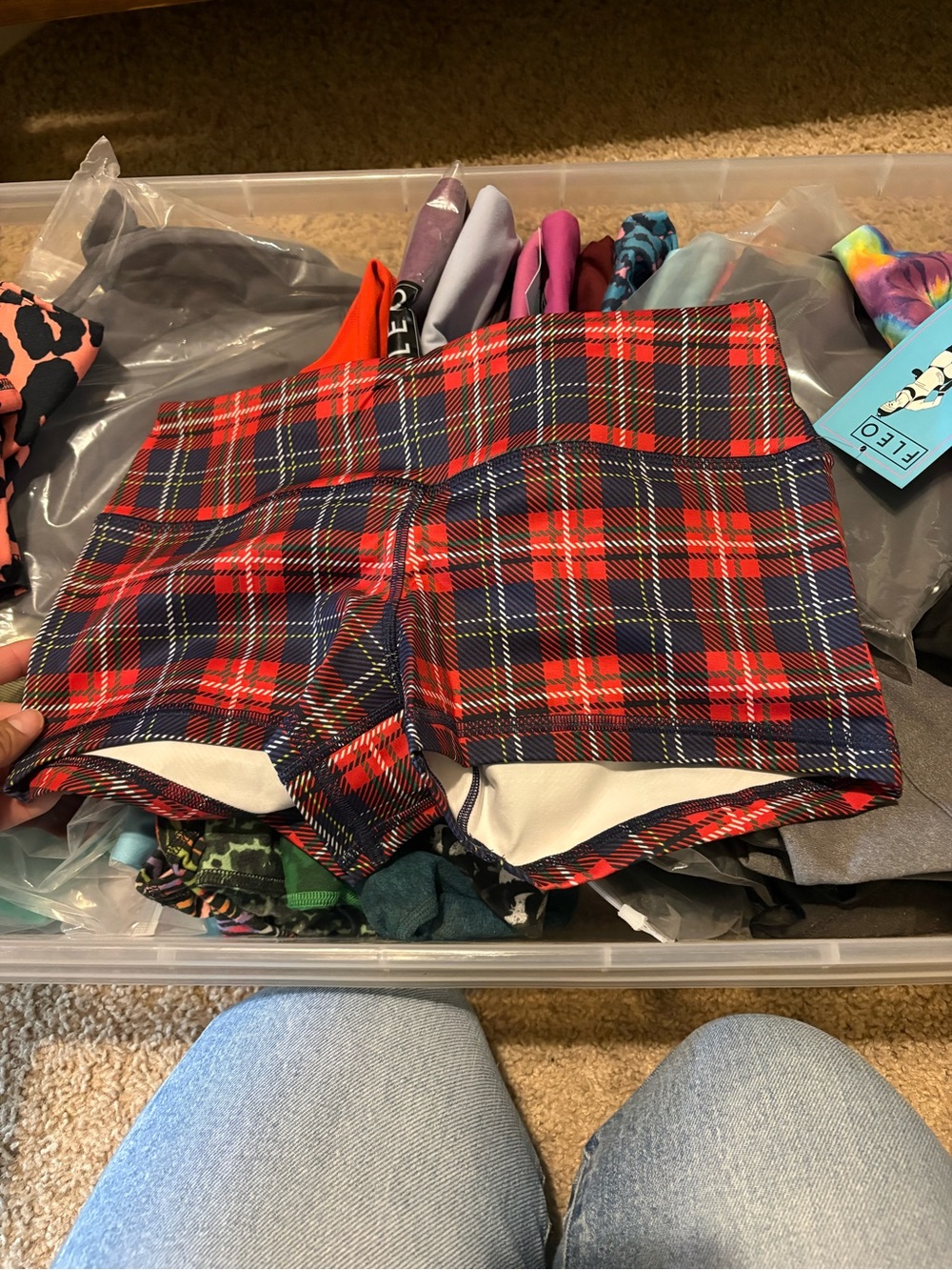 Fleo Red & Navy Plaid Athletic Shorts
